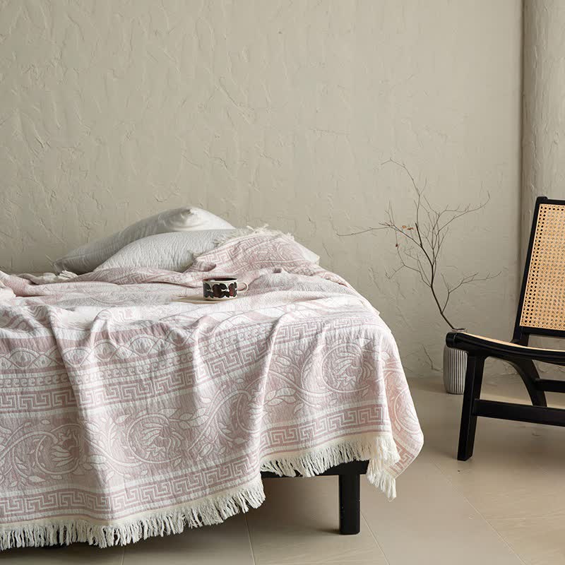 Ownkoti Pink Floral Scrollwork Pattern Cotton Blanket - image 2