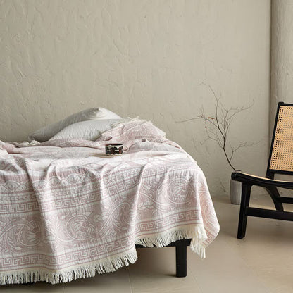 Ownkoti Pink Floral Scrollwork Pattern Cotton Blanket - image 2