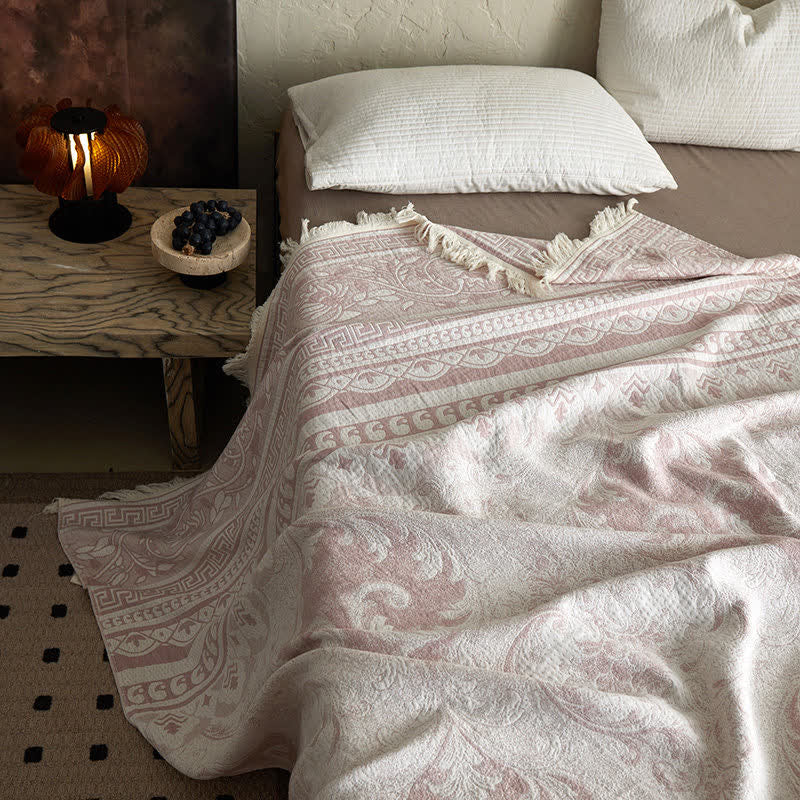 Ownkoti Pink Floral Scrollwork Pattern Cotton Blanket - image 6