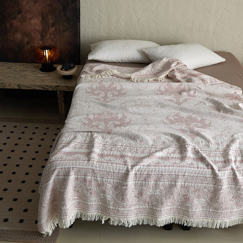 Ownkoti Pink Floral Scrollwork Pattern Cotton Blanket - image 3