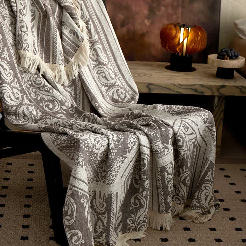 Ownkoti Damask Paisley Pattern Cotton Blanket - Gray - 59"W x 79"L - image 0