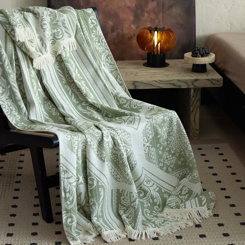 Ownkoti Damask Paisley Pattern Cotton Blanket - Green - 59"W x 79"L - image 10