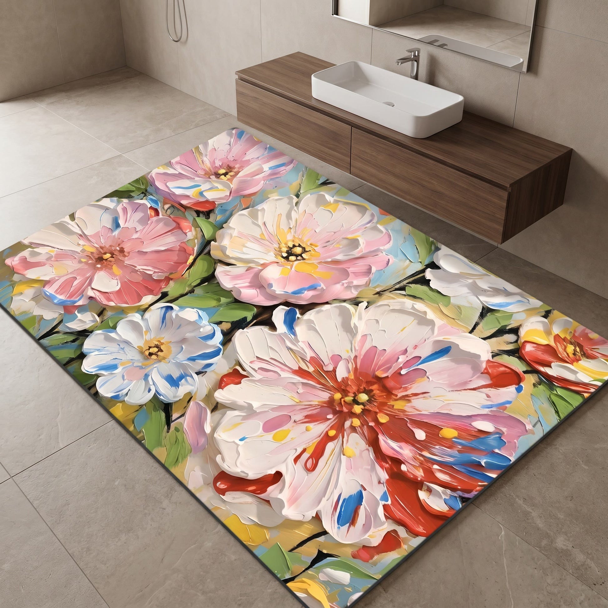 Ownkoti Vibrant Oil Painting Floral Bathroom Rug - image 1