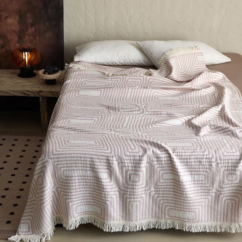 Ownkoti Geometric Labyrinth Pattern Cotton Gauze Blanket - image 4