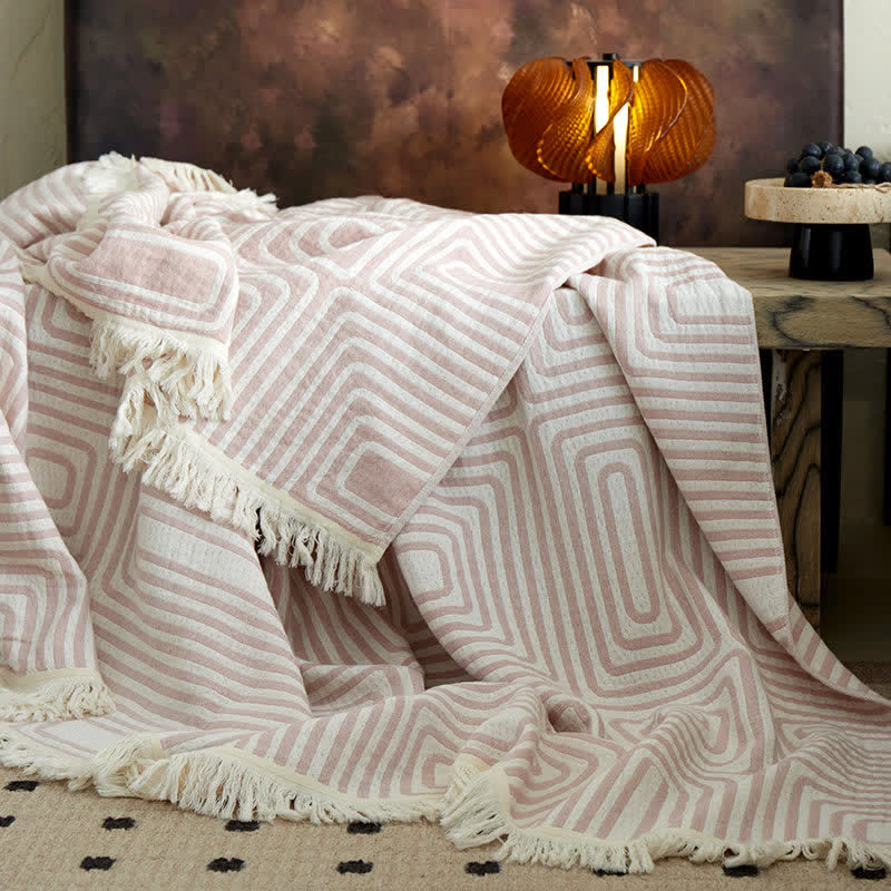 Ownkoti Geometric Labyrinth Pattern Cotton Gauze Blanket - image 1