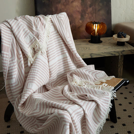 Ownkoti Geometric Labyrinth Pattern Cotton Gauze Blanket - 59"W x 79"L - image 0