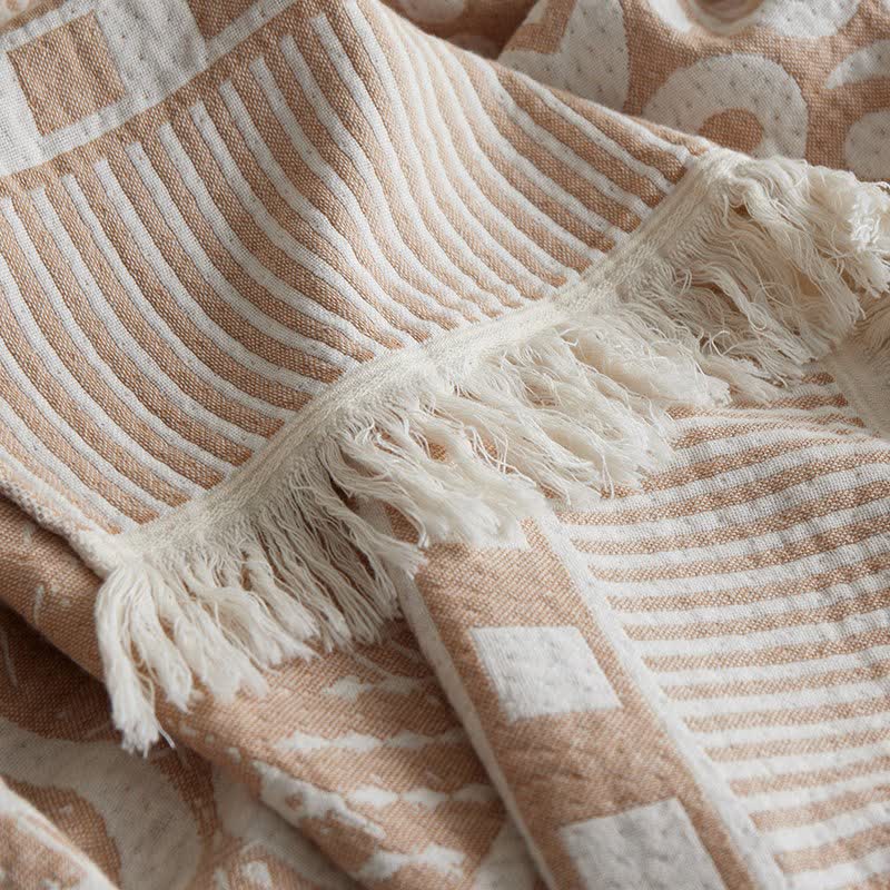 Ownkoti Tribal Geometric Cotton Gauze Tassel Blanket - image 7