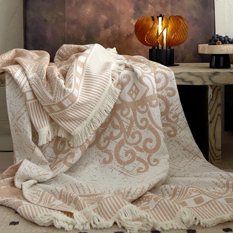 Ownkoti Tribal Geometric Cotton Gauze Tassel Blanket - image 1