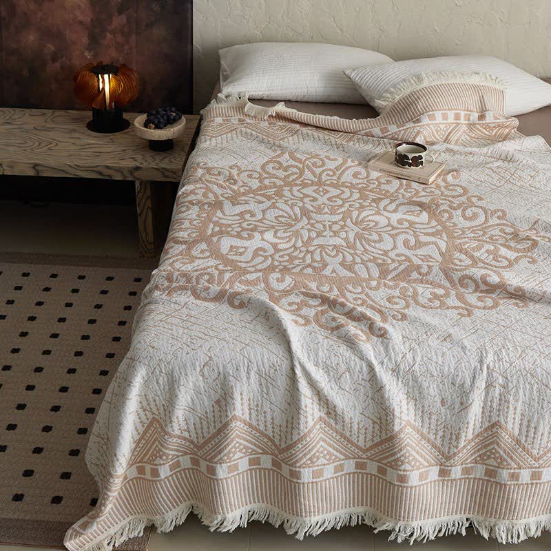Ownkoti Tribal Geometric Cotton Gauze Tassel Blanket - image 4