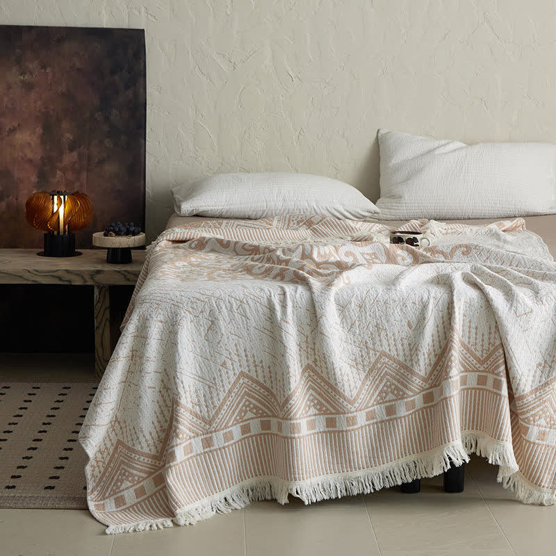 Ownkoti Tribal Geometric Cotton Gauze Tassel Blanket - image 3
