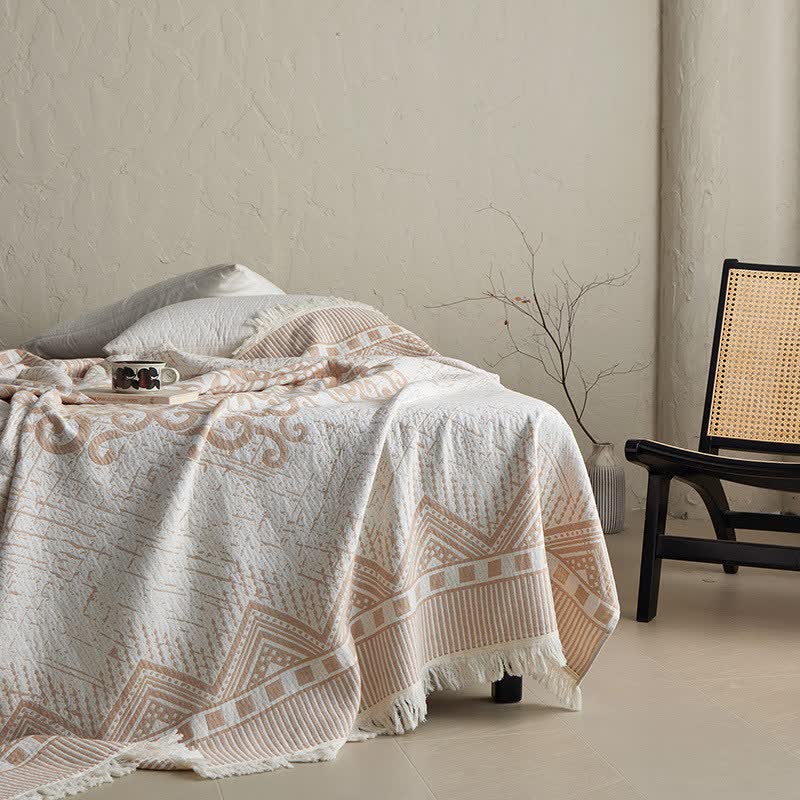 Ownkoti Tribal Geometric Cotton Gauze Tassel Blanket - image 2