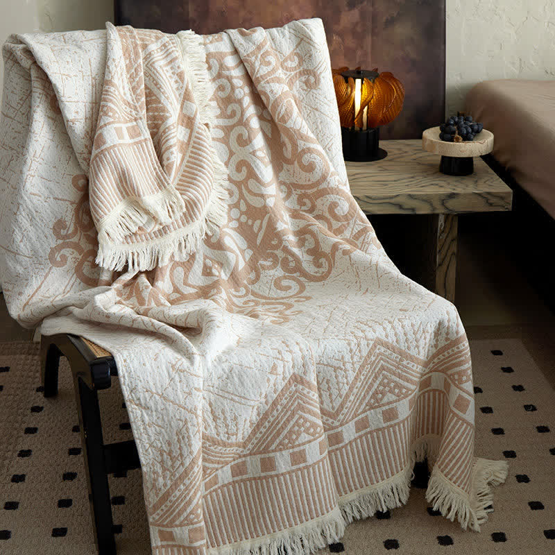 Ownkoti Tribal Geometric Cotton Gauze Tassel Blanket - 59"W x 79"L - image 0