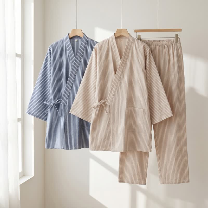 Ownkoti Unisex Striped Cotton Gauze Kimono Pajamas - image 0