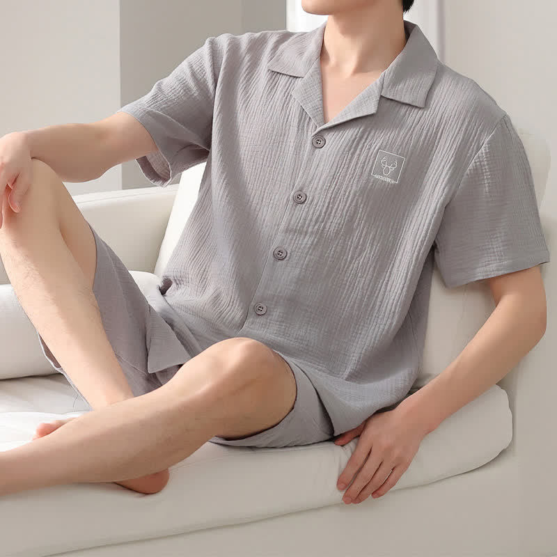 Ownkoti Unisex Cotton Gauze Resort Loungewear Set - Light Gray - 4XL - image 9