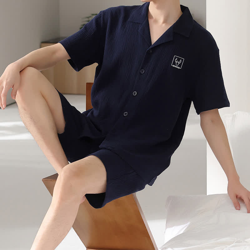 Ownkoti Unisex Cotton Gauze Resort Loungewear Set - Navy Blue - 4XL - image 0