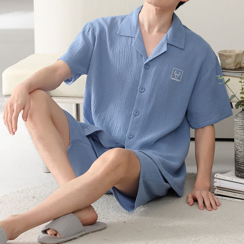 Ownkoti Unisex Cotton Gauze Resort Loungewear Set - Blue - 4XL - image 8