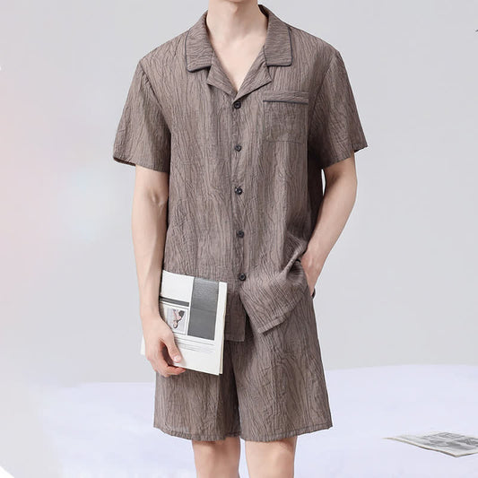 Ownkoti Textured Short Sleeve Pajama Set - Coffee - XL - image 0