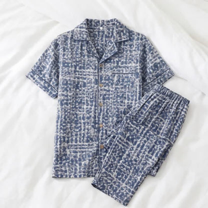 Ownkoti Blue Abstract Plaid Cotton Loungewear Set - image 1