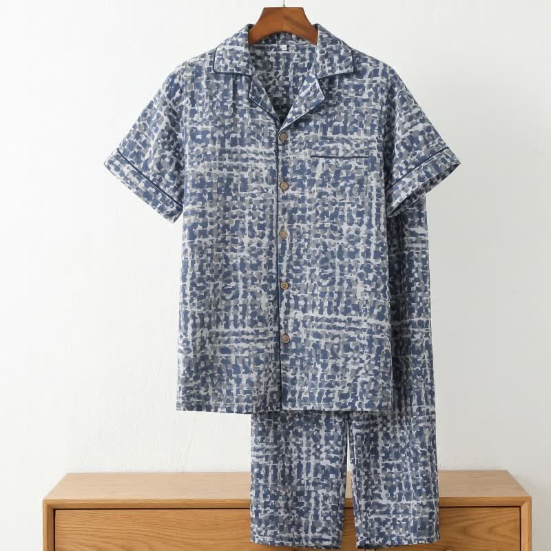 Ownkoti Blue Abstract Plaid Cotton Loungewear Set - image 2