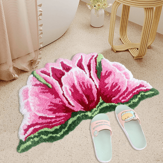Ownkoti Pink&Red Tulip Shaped Plush Bathroom Rug - 18" × 31" - Pink - image 0