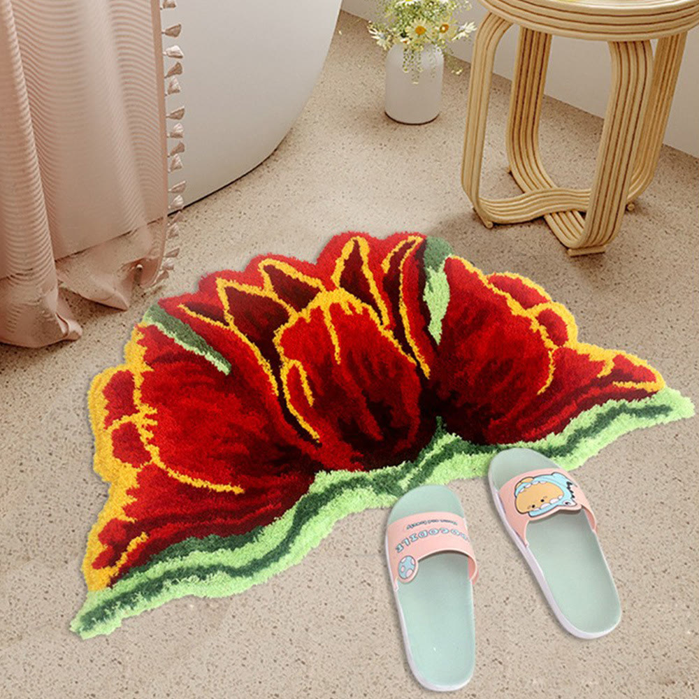 Ownkoti Pink&Red Tulip Shaped Plush Bathroom Rug - 18" × 31" - Red - image 2