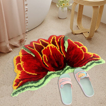 Ownkoti Pink&Red Tulip Shaped Plush Bathroom Rug - 18" × 31" - Red - image 2