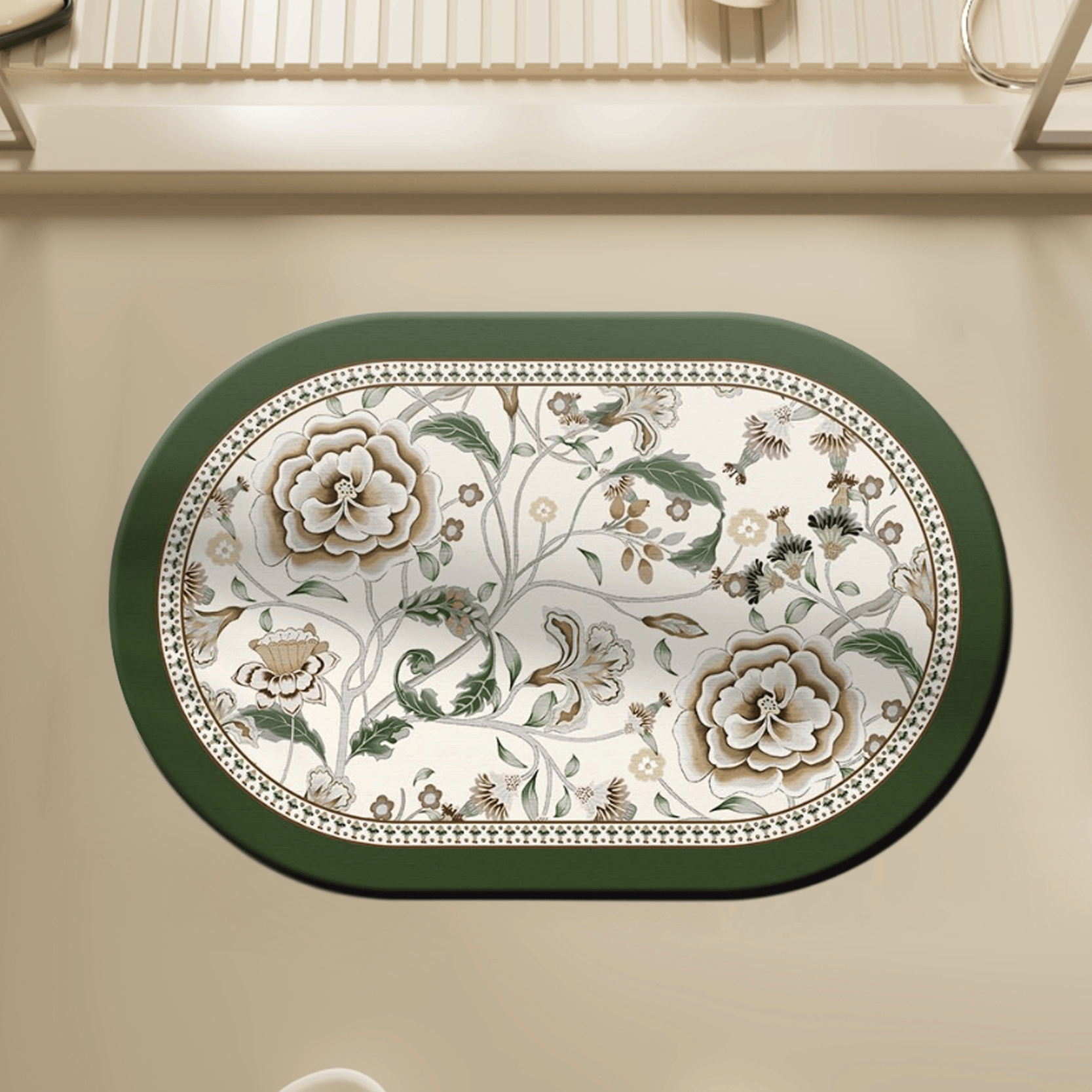 Ownkoti Oval Vintage Botanical Floral Bathroom Rug - 23" × 35" - image 0