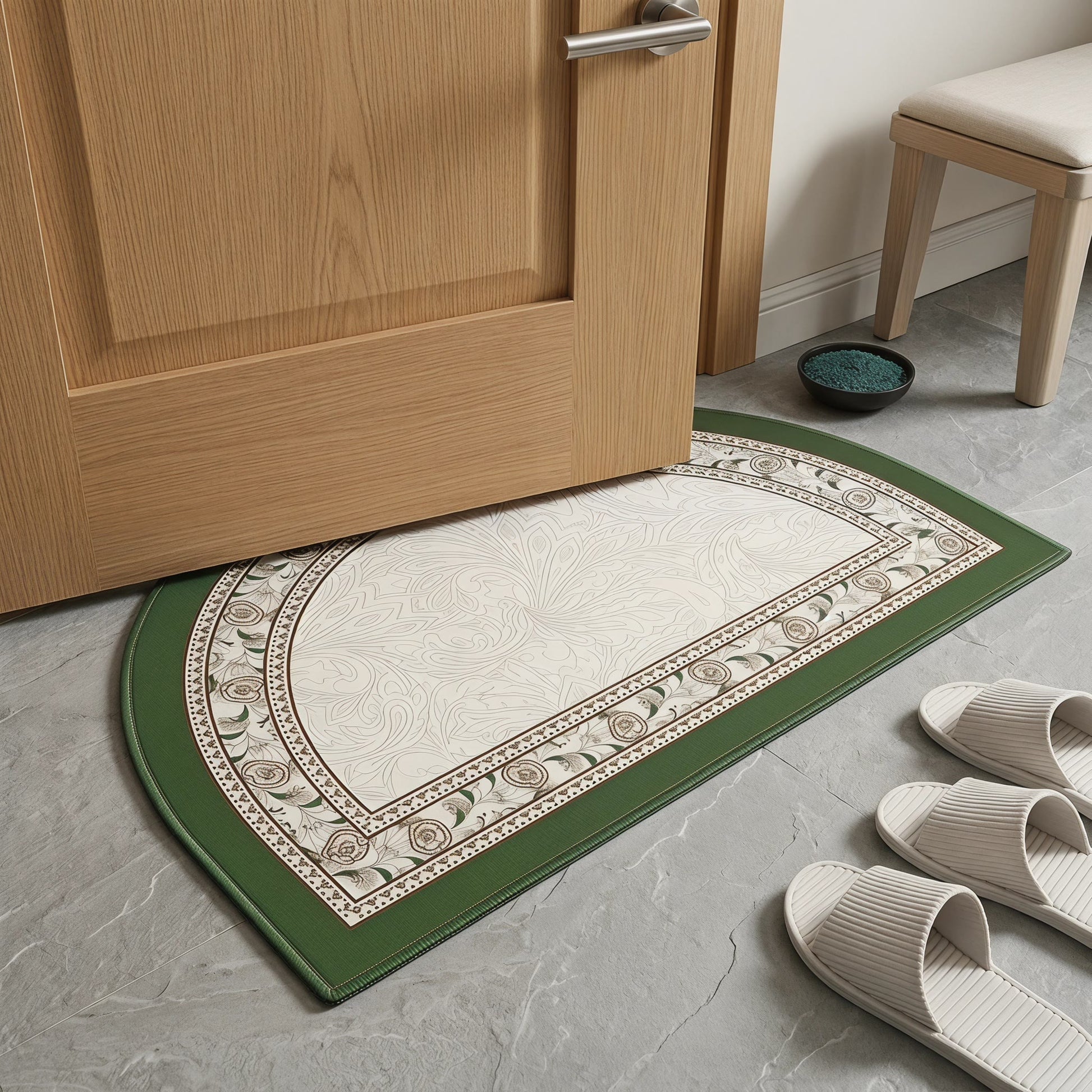 Ownkoti Half-Moon Vintage Border Floral Bathroom Rug - image 3