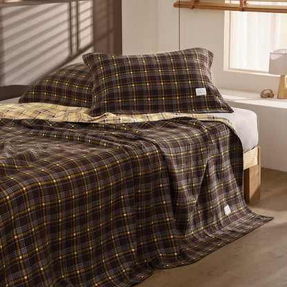 Ownkoti Vintage Plaid Cotton Gauze Bedding Set - Yellow-Brown - 20"×31" (Pillowcase) - 1 Pillowcase - image 4