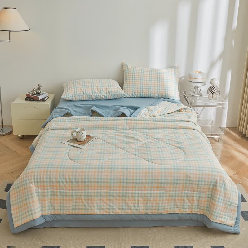 Ownkoti Pastel Plaid Cotton Quilt - Multicolor - King - image 0