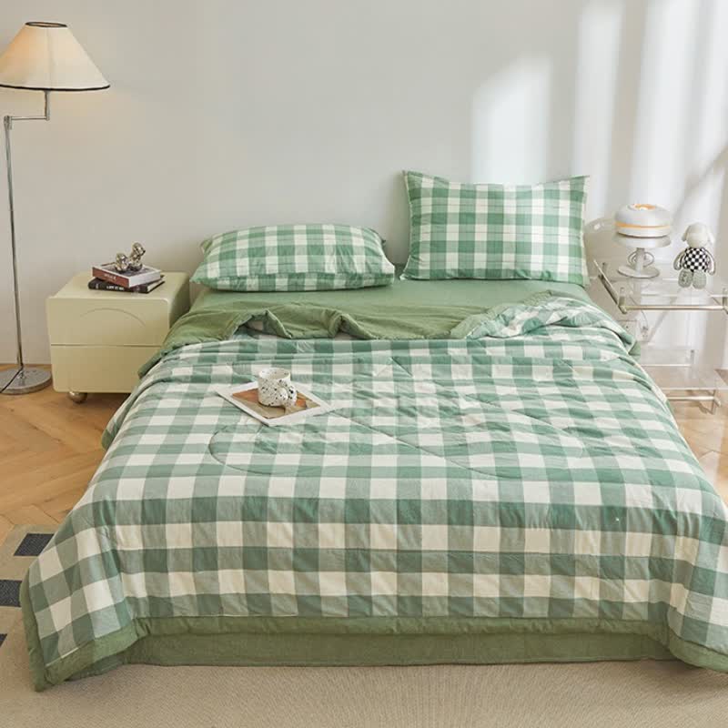 Ownkoti Neutral Gingham Cotton Quilt - Green - King - image 0
