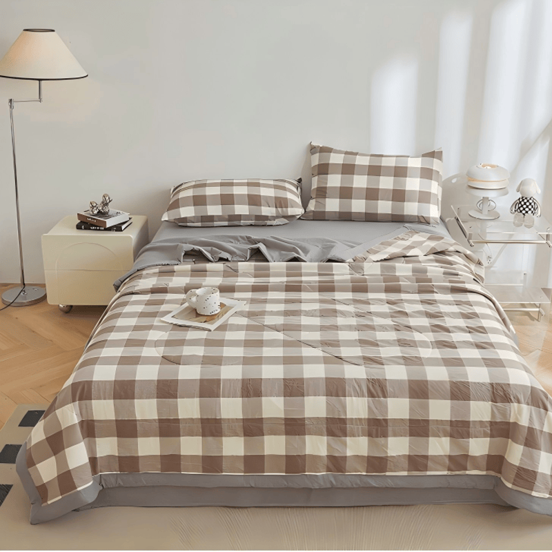 Ownkoti Neutral Gingham Cotton Quilt - Grey - King - image 6