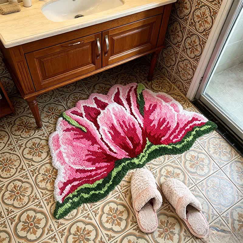 Ownkoti Pink&Red Tulip Shaped Plush Bathroom Rug - image 1
