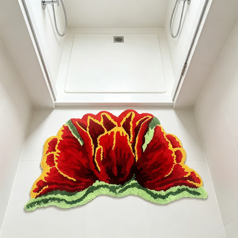 Ownkoti Pink&Red Tulip Shaped Plush Bathroom Rug - image 3