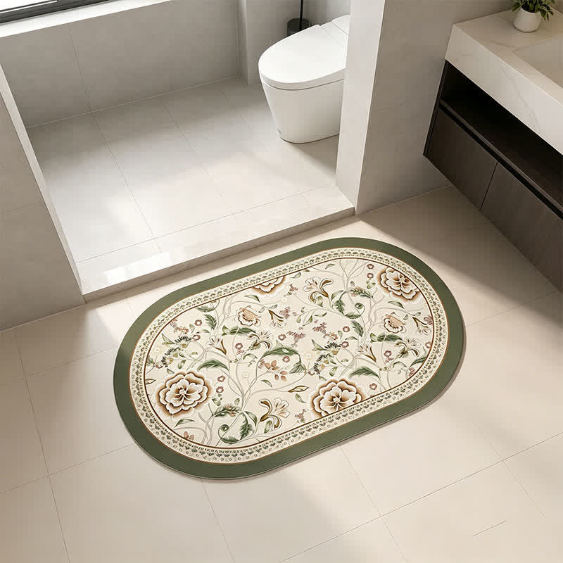 Ownkoti Oval Vintage Botanical Floral Bathroom Rug - image 2