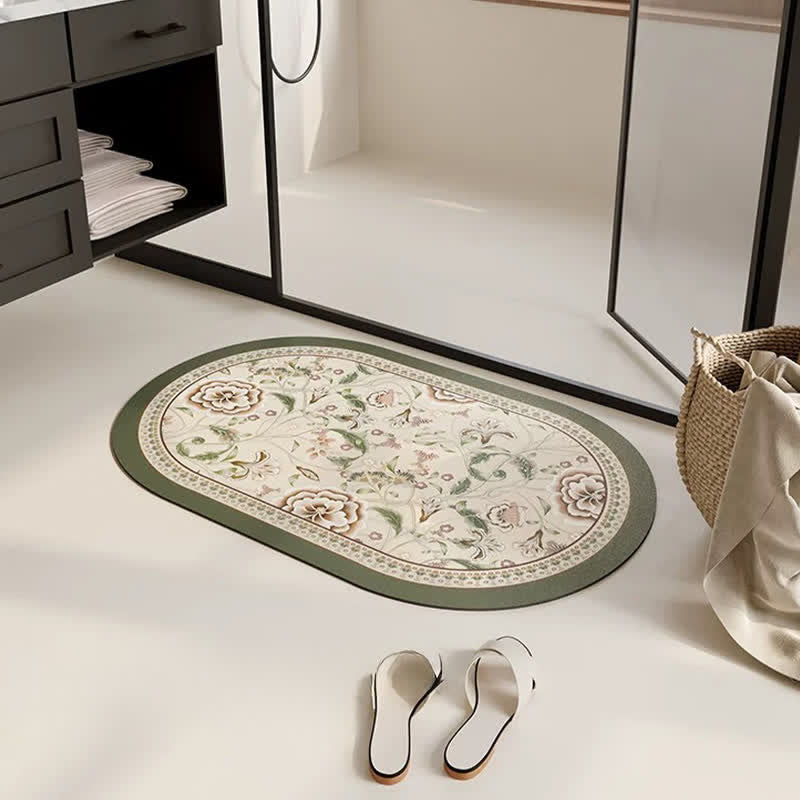 Ownkoti Oval Vintage Botanical Floral Bathroom Rug - image 1