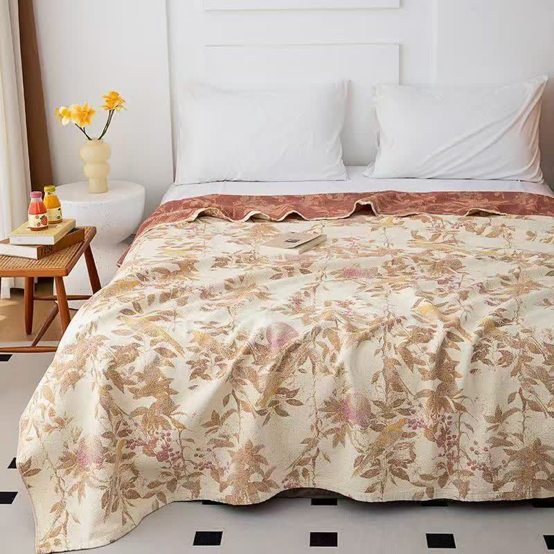 Ownkoti Botanical Floral Bird & Leaves Cotton Gauze Quilt - Queen - image 0