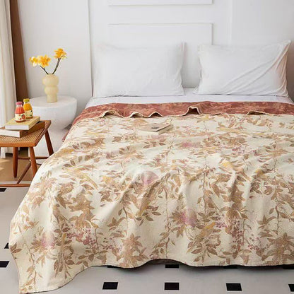 Ownkoti Botanical Floral Bird & Leaves Cotton Gauze Quilt - Queen - image 0