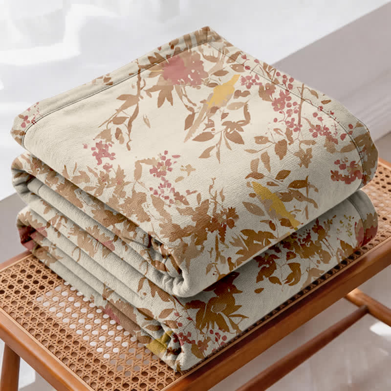 Ownkoti Botanical Floral Bird & Leaves Cotton Gauze Quilt - image 3