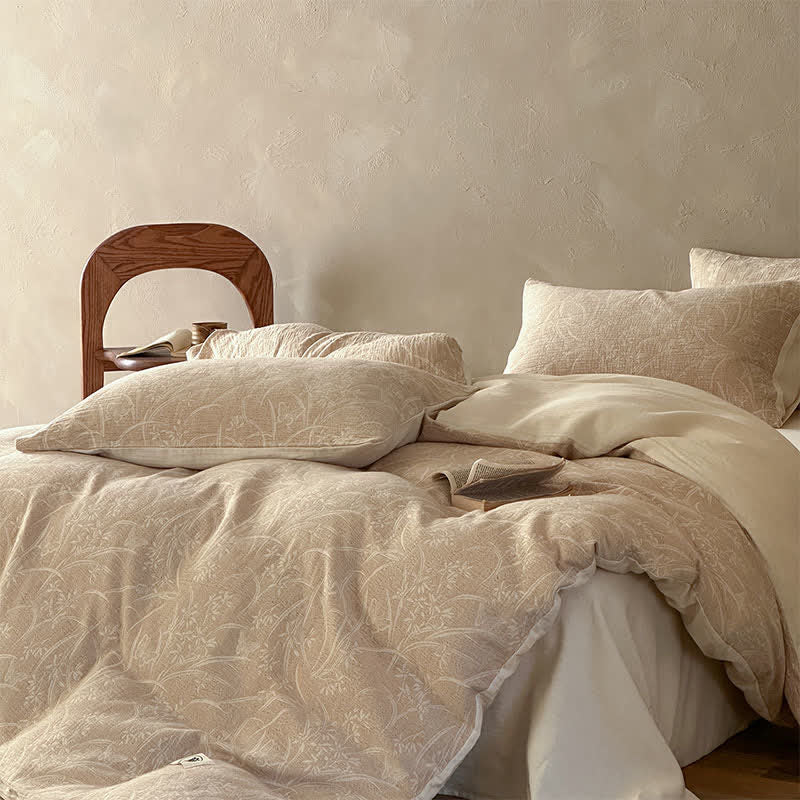 Ownkoti Beige Botanical Jacquard Cotton Bedding Set - image 2