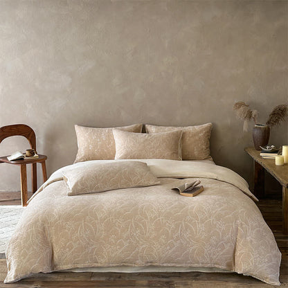 Ownkoti Beige Botanical Jacquard Cotton Bedding Set - Camel - Fitted sheet - King - image 0