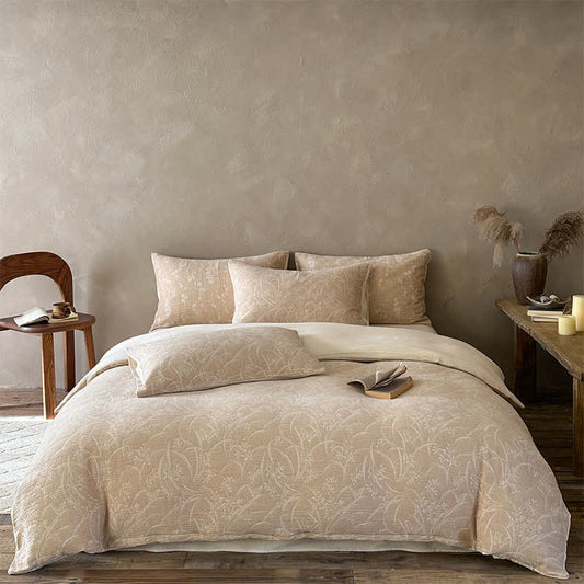 Ownkoti Beige Botanical Jacquard Cotton Bedding Set - Camel - Fitted sheet - King - image 0