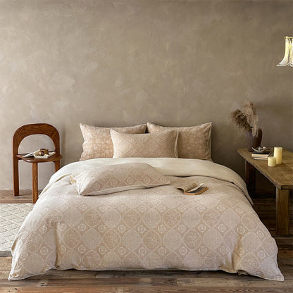 Ownkoti Camel Geometric Floral Jacquard Cotton Bedding Set - Camel - Fitted sheet - King - image 0