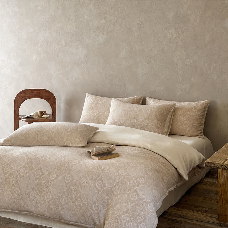 Ownkoti Camel Geometric Floral Jacquard Cotton Bedding Set - image 1