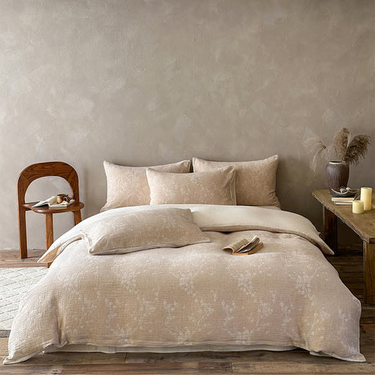 Ownkoti Camel Botanical Blossom Jacquard Cotton Bedding Set - Camel - Fitted sheet - King - image 0
