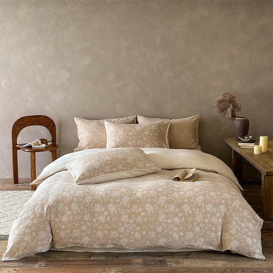 Ownkoti Camel Delicate Floral Jacquard Cotton Bedding Set - Camel - Fitted sheet - King - image 0