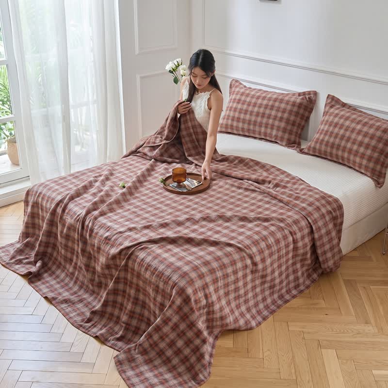 Ownkoti Retro Earth-Tone Plaid Cotton Bedding Set - image 1