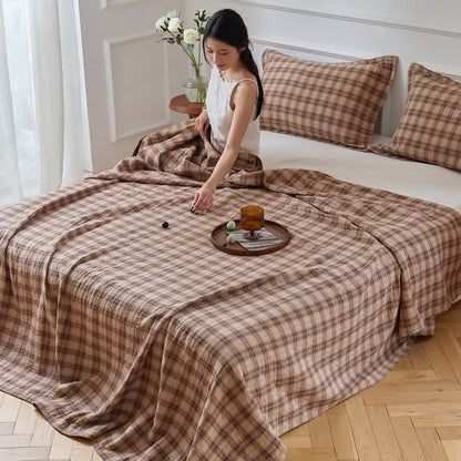 Ownkoti Retro Earth-Tone Plaid Cotton Bedding Set - Khaki - Quilt with 2pcs Pillowcases - King - image 6