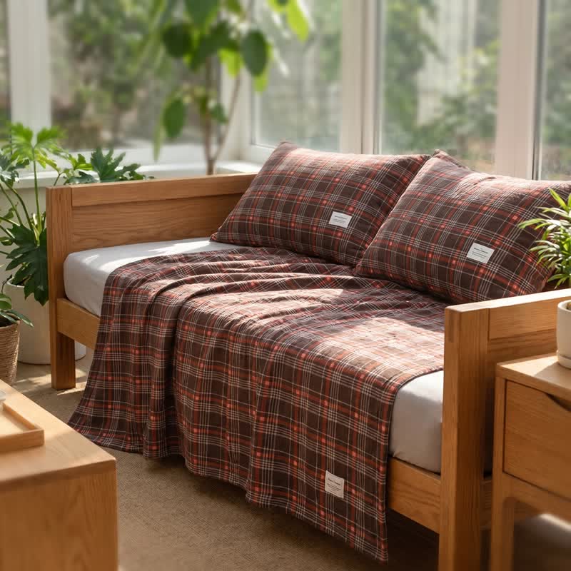 Ownkoti Vintage Plaid Cotton Gauze Bedding Set - image 2