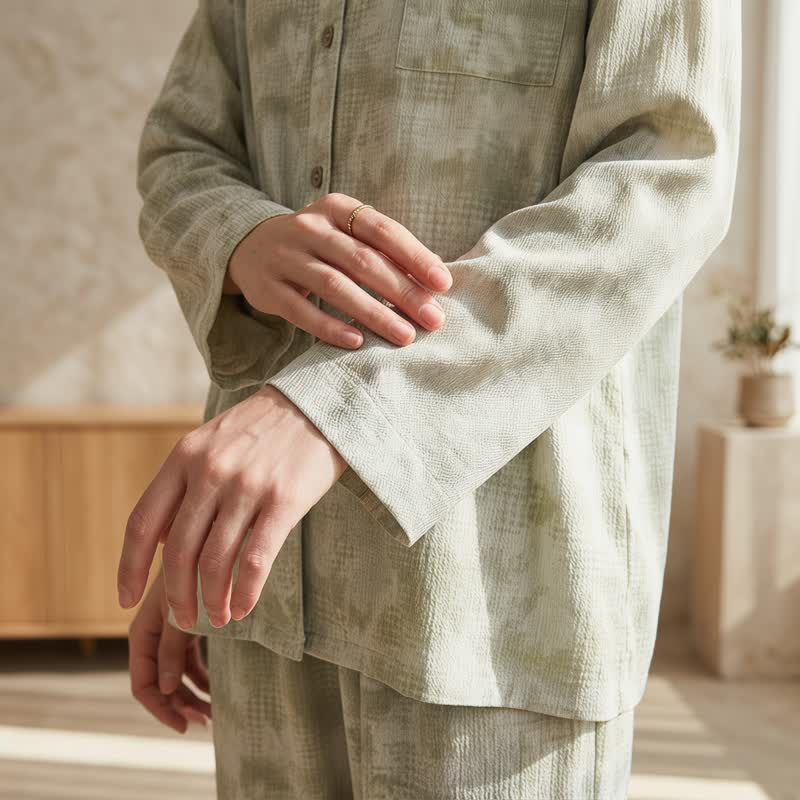 Ownkoti Light Floral & Subtle Gingham Button Loungewear Set - image 4